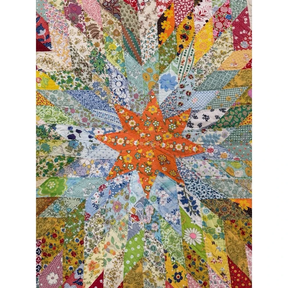Gorgeous Vintage Lone Star Quilt Handmade 69x87 Prairie Edge Vibrant From Kansas
